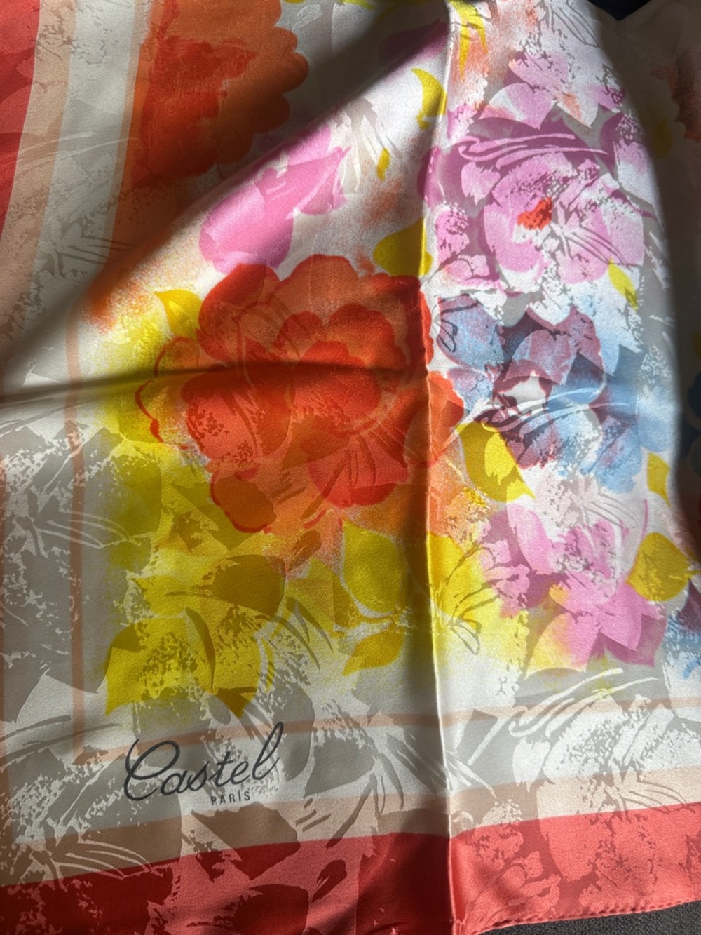 Floral Satin Scarf in Cream, Pink & Coral